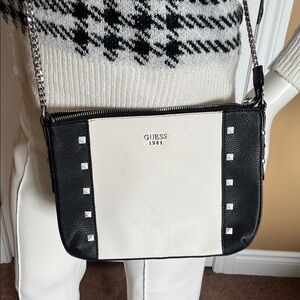 GUESS Black and White Studded Crossbody Bag
